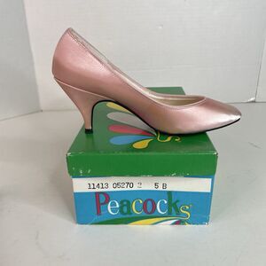 Vintage Peacocks Women Formal Evening High Heel Shoes 2" Pink Size 5B With Box